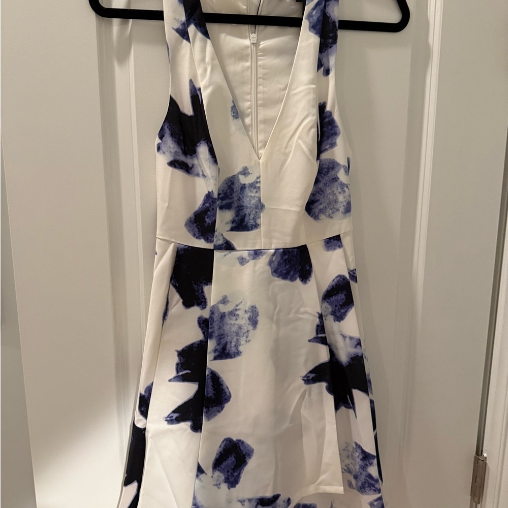 Lulu's never worn White and Blue Fit and Flare Mini Dress